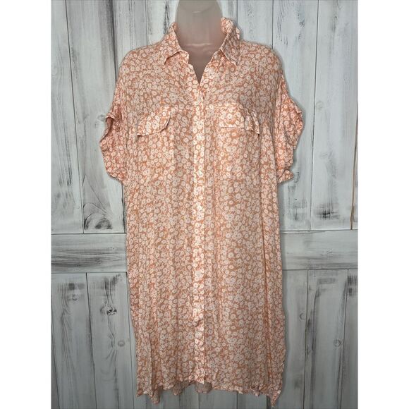 Lost + Wander Tops - LOST + WANDER PICK ME IN THE DESERT PEACH DITSY FLORAL BUTTON UP TUNIC SHIRT M/L